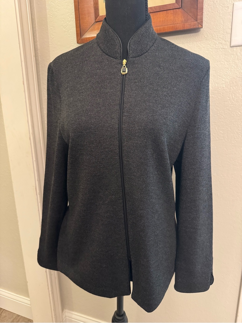 St. John Collection Charcoal Zip-Front Mock Neck Jacket